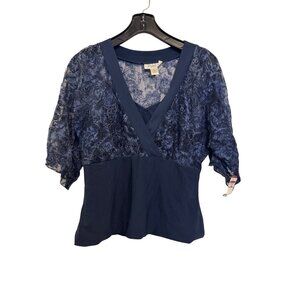 Heirloom Limited Navy Blue Lace Blouse With Sheer Sleeves Womens Medium